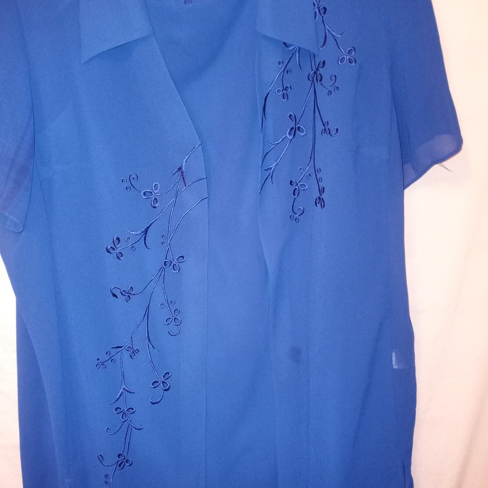 Studio I 20W Sleeveless Dress Long Sheer Jacket Embroidered Blue - Picture 5 of 15
